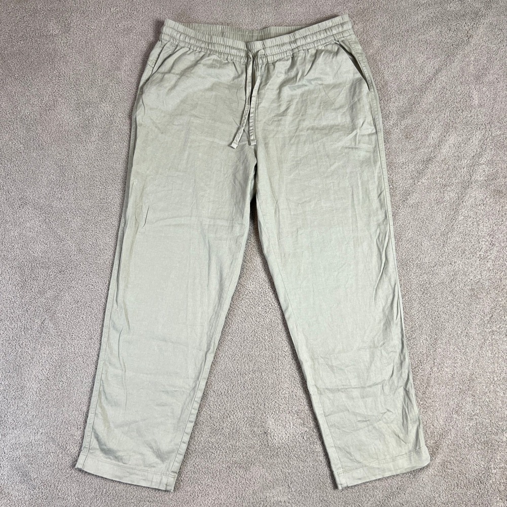 32 Degrees Cool Pants Linen Blend Women's M Light Green Drawstring Waist ‎ Wide